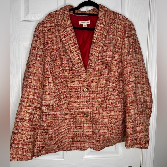 COLDWATER CREEK Red/Orange/Tan Tweed Two Button Closure Blazer Size 20/22 - Picture 1 of 7